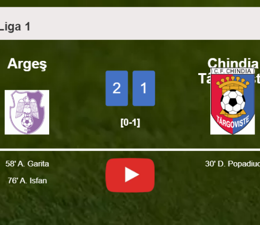 Argeş recovers a 0-1 deficit to defeat Chindia Târgovişte 2-1. HIGHLIGHTS