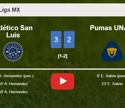 Atlético San Luis beats Pumas UNAM 3-2 with 3 goals from A. Hernandez. HIGHLIGHTS