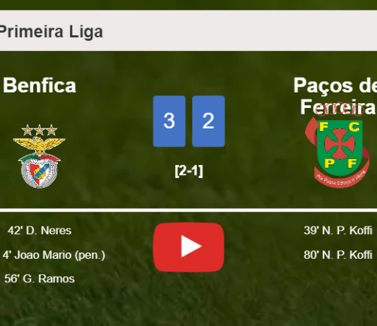 Benfica overcomes Paços de Ferreira 3-2. HIGHLIGHTS