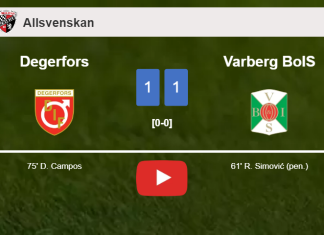 Degerfors and Varberg BoIS draw 1-1 on Sunday. HIGHLIGHTS