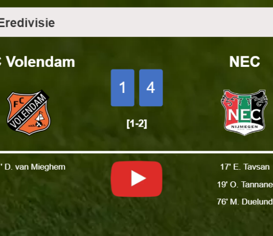NEC beats FC Volendam 4-1 after recovering from a 0-1 deficit. HIGHLIGHTS