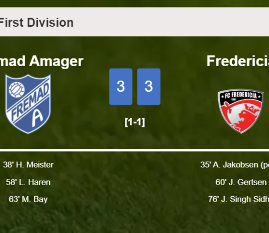 Fremad Amager and Fredericia draws a frantic match 3-3 on Friday