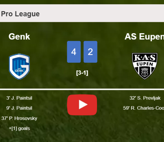 Genk beats AS Eupen 4-2. HIGHLIGHTS