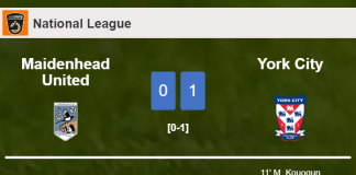 York City defeats Maidenhead United 1-0 with a goal scored by M. Kouogun