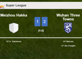 Wuhan Three Towns recovers a 0-1 deficit to top Meizhou Hakka 2-1