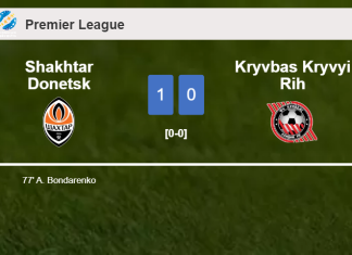 Shakhtar Donetsk prevails over Kryvbas Kryvyi Rih 1-0 with a goal scored by A. Bondarenko