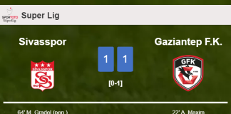 Sivasspor and Gaziantep F.K. draw 1-1 on Saturday