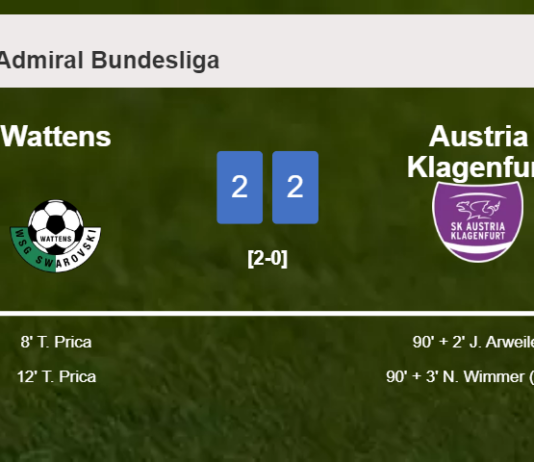 Austria Klagenfurt manages to draw 2-2 with Wattens after recovering a 0-2 deficit