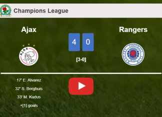 Ajax destroys Rangers 4-0 after playing a great match. HIGHLIGHTS