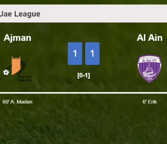 Ajman and Al Ain draw 1-1 after K. Laba squandered a penalty