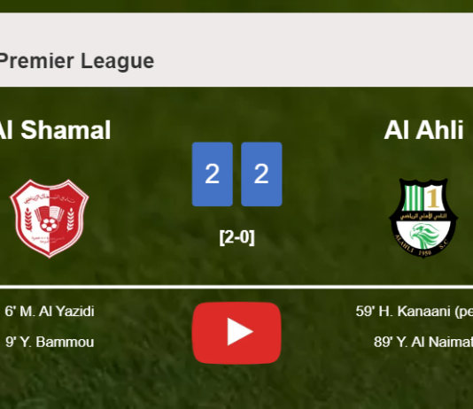 Al Ahli manages to draw 2-2 with Al Shamal after recovering a 0-2 deficit. HIGHLIGHTS