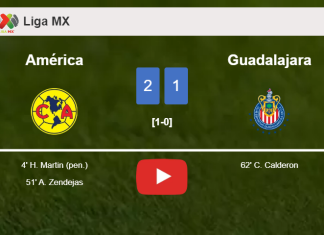 América overcomes Guadalajara 2-1. HIGHLIGHTS