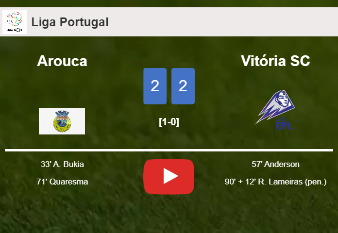 Arouca and Vitória SC draw 2-2 on Sunday. HIGHLIGHTS