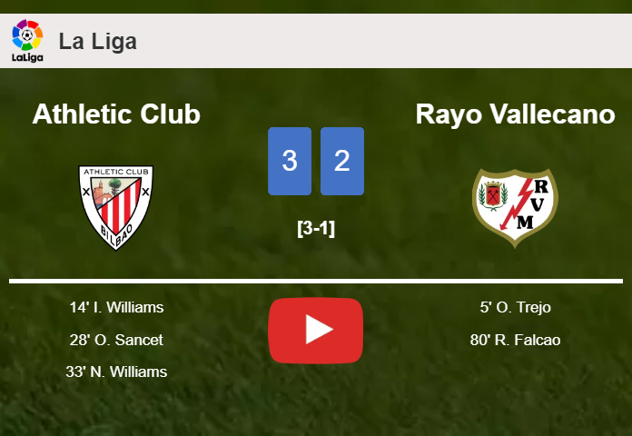 Athletic Club prevails over Rayo Vallecano 3-2. HIGHLIGHTS