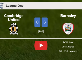 Barnsley tops Cambridge United 3-0. HIGHLIGHTS