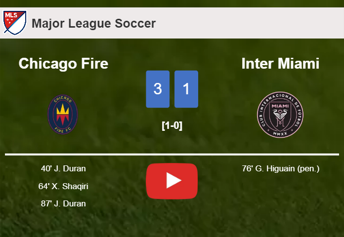 Chicago Fire overcomes Inter Miami 3-1 with 2 goals from J. Duran. HIGHLIGHTS