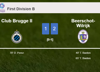 Beerschot-Wilrijk defeats Club Brugge II 2-1 with T. Baeten scoring 2 goals