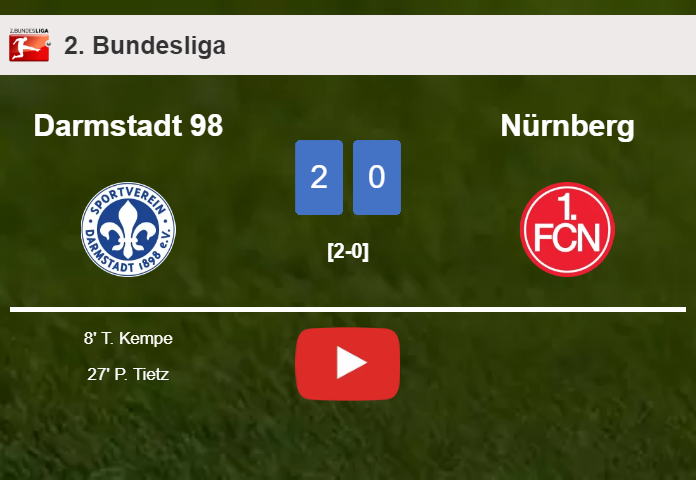 Darmstadt 98 beats Nürnberg 2-0 on Saturday. HIGHLIGHTS