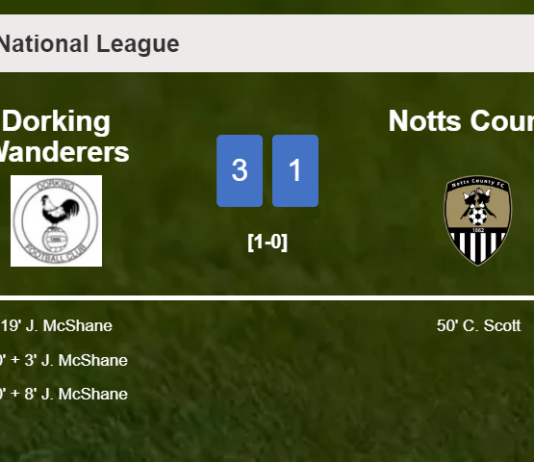 Dorking Wanderers overcomes Notts County 3-1 with 3 goals from J. McShane