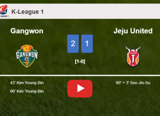 Gangwon prevails over Jeju United 2-1 with K. Young-Bin scoring a double. HIGHLIGHTS