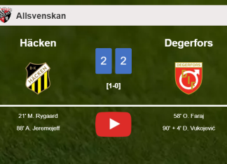 Häcken and Degerfors draw 2-2 on Sunday. HIGHLIGHTS