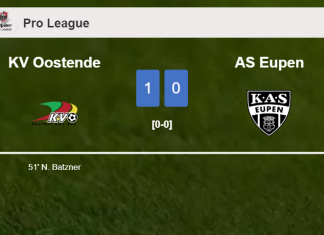 KV Oostende overcomes AS Eupen 1-0 with a goal scored by N. Batzner