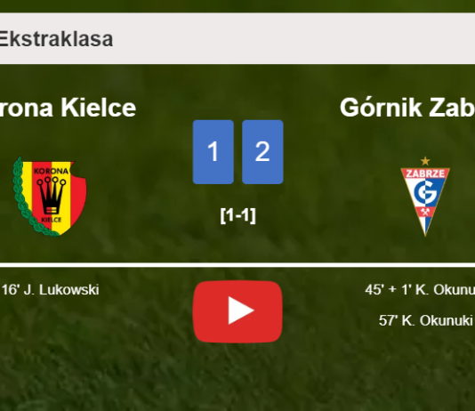 Górnik Zabrze recovers a 0-1 deficit to overcome Korona Kielce 2-1 with K. Okunuki scoring 2 goals. HIGHLIGHTS