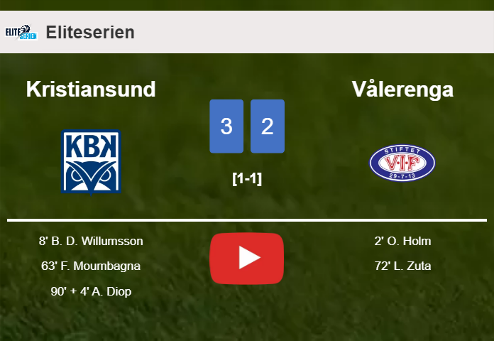 Kristiansund overcomes Vålerenga 3-2. HIGHLIGHTS