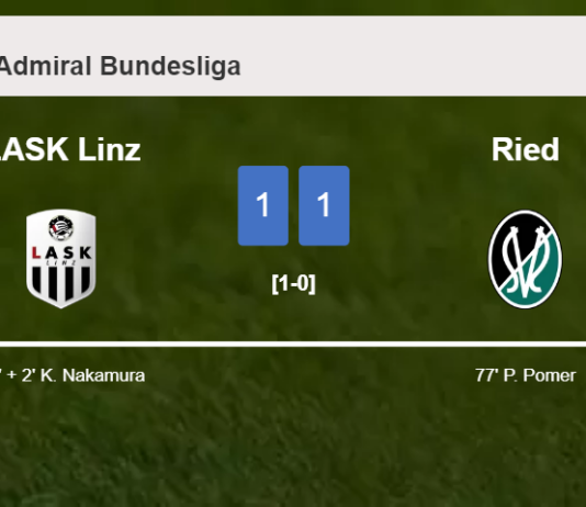 LASK Linz and Ried draw 1-1 on Sunday