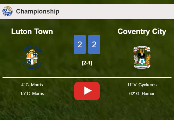 Luton Town and Coventry City draw 2-2 on Wednesday. HIGHLIGHTS