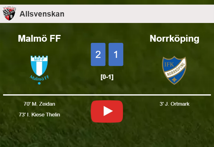 Malmö FF recovers a 0-1 deficit to overcome Norrköping 2-1. HIGHLIGHTS