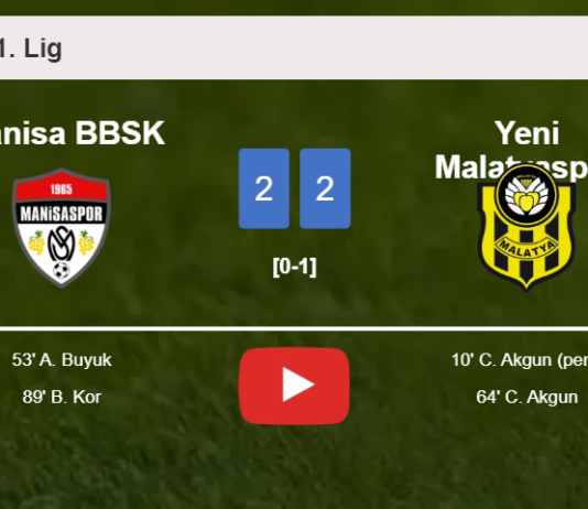 Manisa BBSK and Yeni Malatyaspor draw 2-2 on Sunday. HIGHLIGHTS