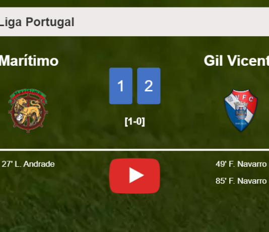 Gil Vicente recovers a 0-1 deficit to beat Marítimo 2-1 with F. Navarro scoring 2 goals. HIGHLIGHTS