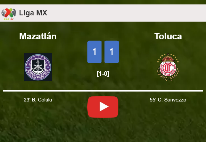 Mazatlán and Toluca draw 1-1 on Friday. HIGHLIGHTS