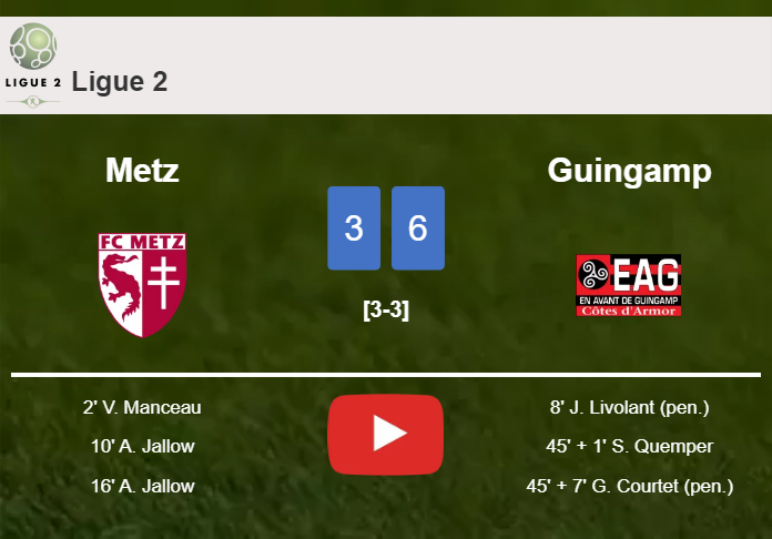 Guingamp tops Metz 6-3 after playing a incredible match. HIGHLIGHTS