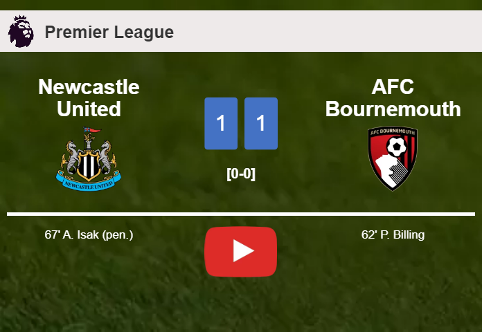 Newcastle United and AFC Bournemouth draw 1-1 on Saturday. HIGHLIGHTS