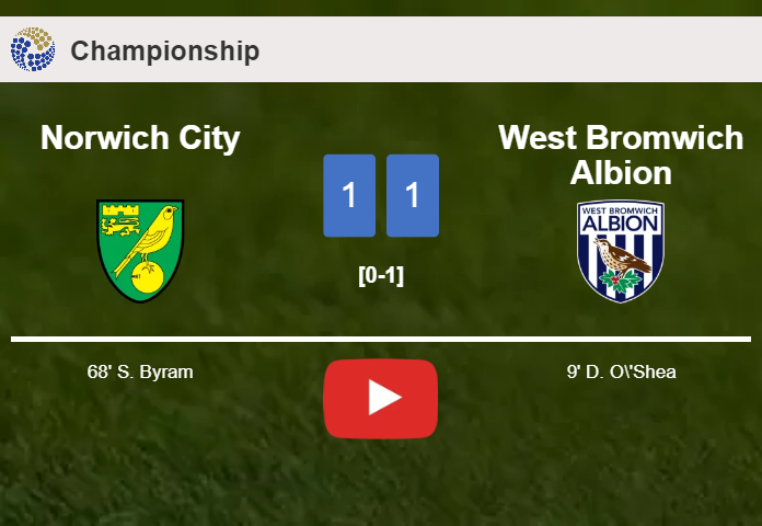 Norwich City and West Bromwich Albion draw 1-1 on Saturday. HIGHLIGHTS
