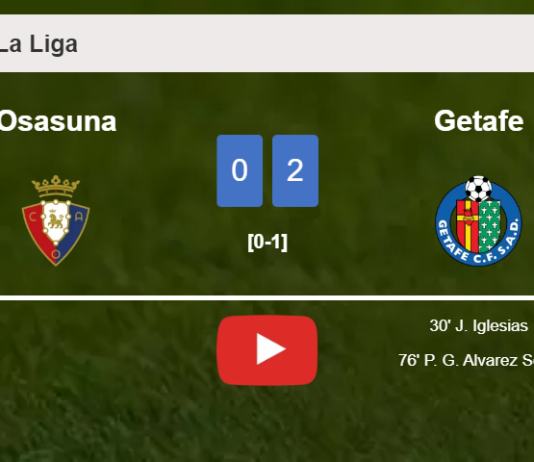 Getafe prevails over Osasuna 2-0 on Sunday. HIGHLIGHTS