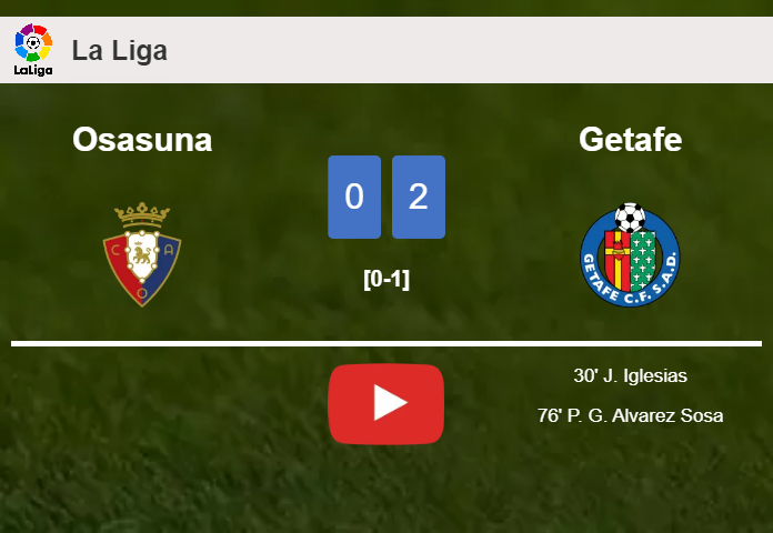 Getafe prevails over Osasuna 2-0 on Sunday. HIGHLIGHTS