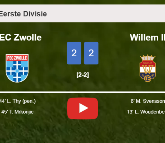 PEC Zwolle manages to draw 2-2 with Willem II after recovering a 0-2 deficit. HIGHLIGHTS