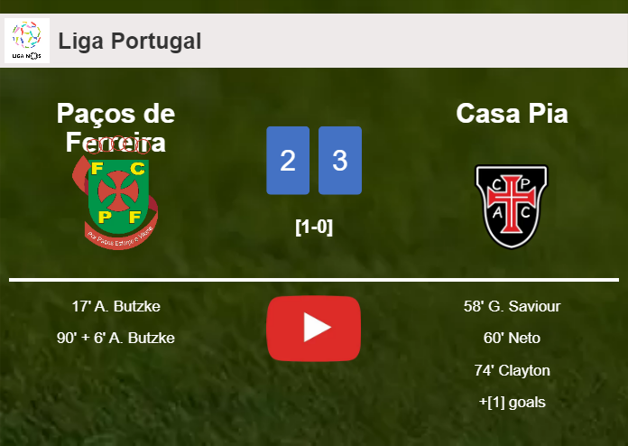 Casa Pia beats Paços de Ferreira 3-2. HIGHLIGHTS