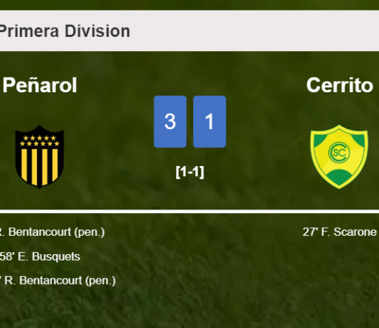 Peñarol defeats Cerrito 3-1 with 2 goals from R. Bentancourt