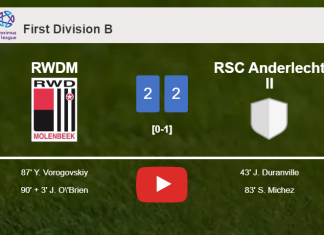 RWDM manages to draw 2-2 with RSC Anderlecht II after recovering a 0-2 deficit. HIGHLIGHTS