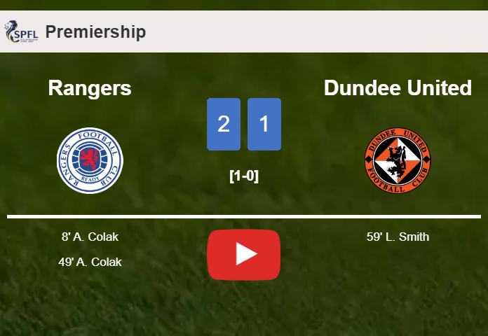 Rangers prevails over Dundee United 2-1 with A. Colak scoring 2 goals. HIGHLIGHTS