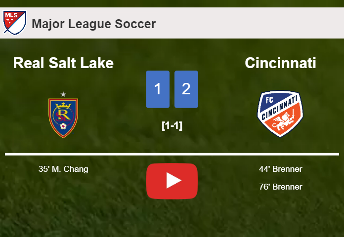 Cincinnati recovers a 0-1 deficit to overcome Real Salt Lake 2-1 with Brenner scoring 2 goals. HIGHLIGHTS