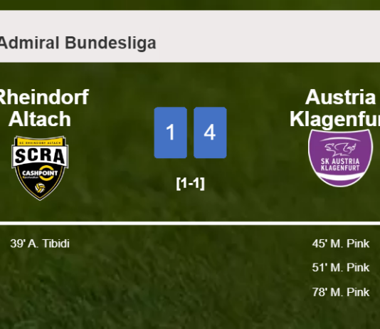 Austria Klagenfurt destroys Rheindorf Altach 4-1 with 3 goals from M. Pink
