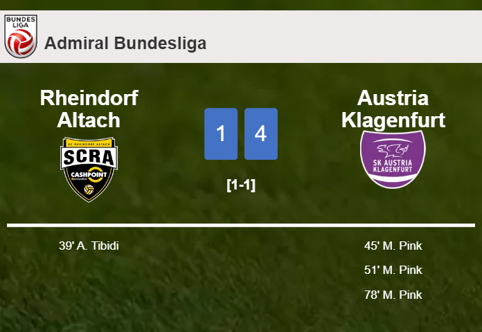 Austria Klagenfurt destroys Rheindorf Altach 4-1 with 3 goals from M. Pink