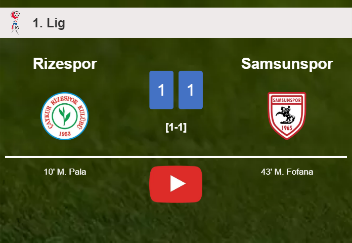 Rizespor and Samsunspor draw 1-1 on Sunday. HIGHLIGHTS