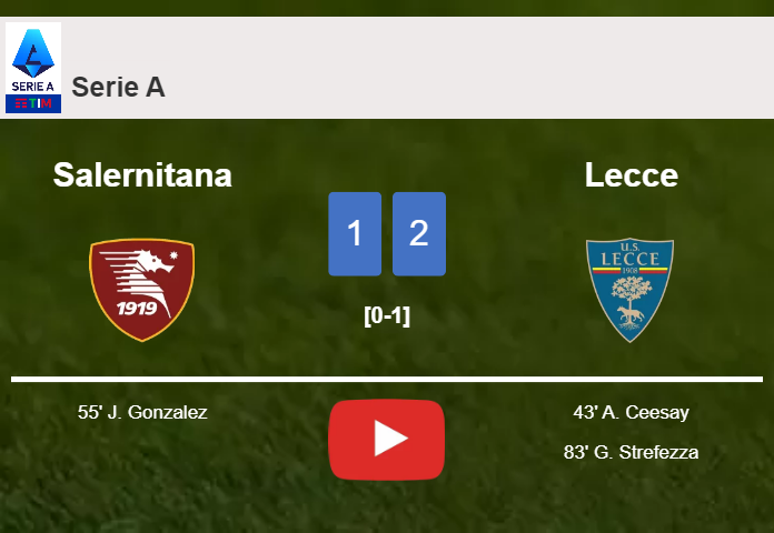 Lecce prevails over Salernitana 2-1. HIGHLIGHTS