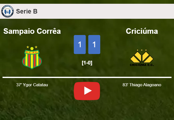 Sampaio Corrêa and Criciúma draw 1-1 on Saturday. HIGHLIGHTS